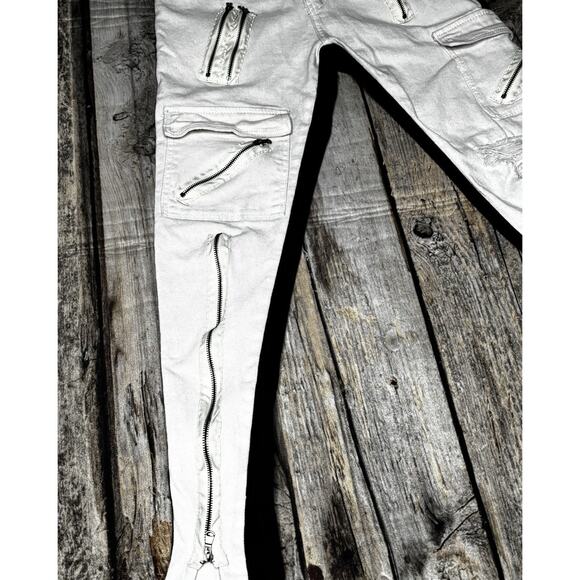 Waimea Skinny Fit Cargo Zip 2 Tone Moto Jeans Mens Size 34x32 Black Cream - Picture 2 of 12